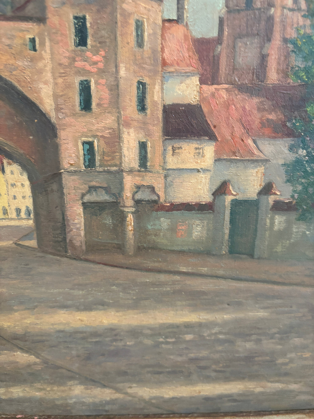 German Antique Signed Oil on Canvas, St. Martin's Church