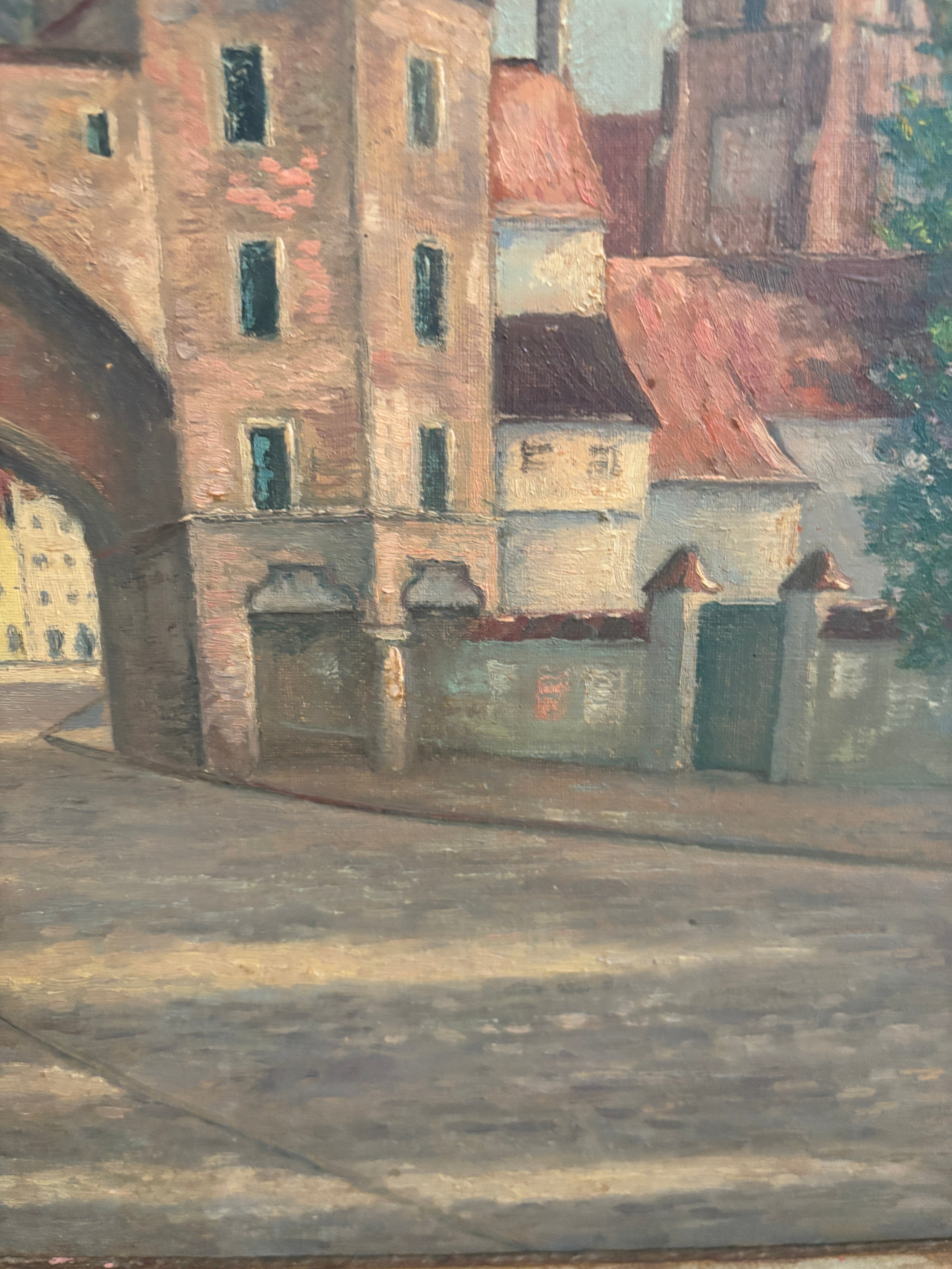 German Antique Signed Oil on Canvas, St. Martin's Church