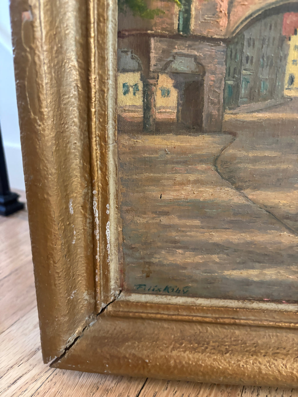 German Antique Signed Oil on Canvas, St. Martin's Church
