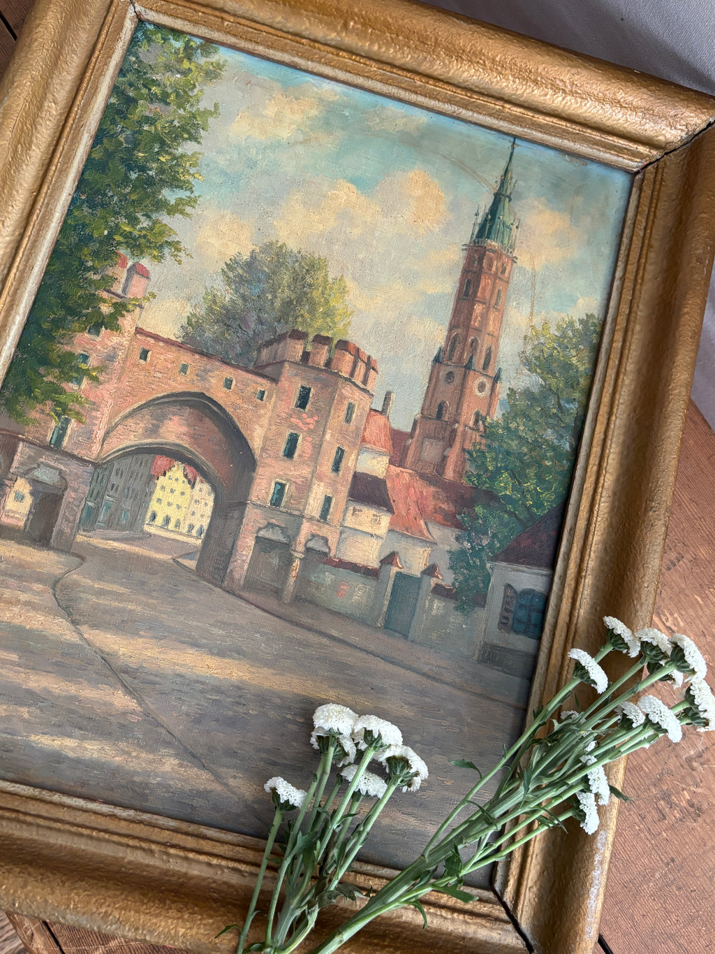 German Antique Signed Oil on Canvas, St. Martin's Church