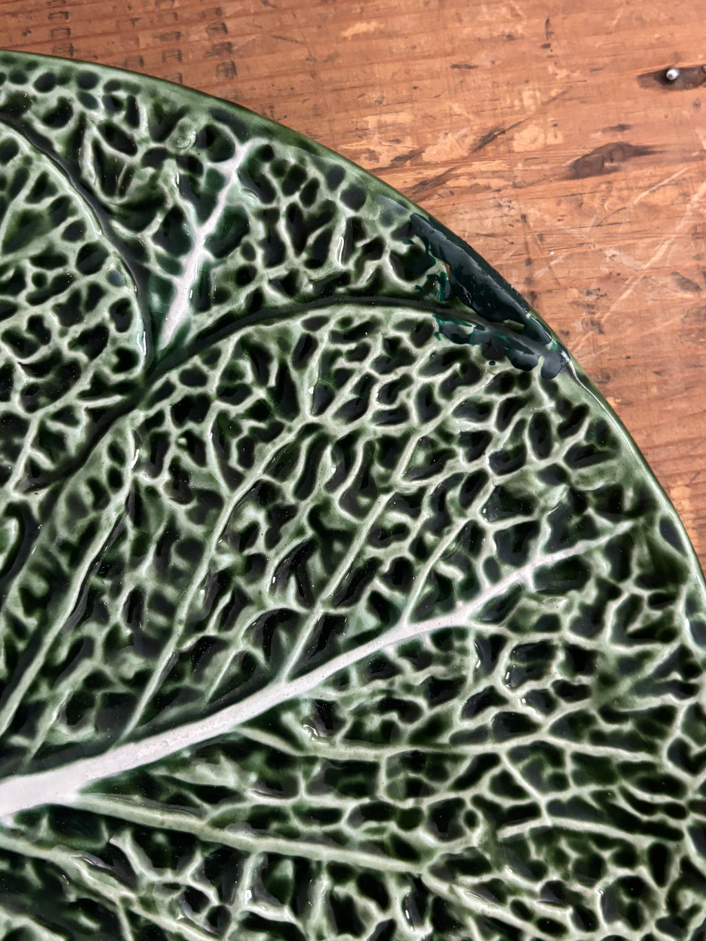 Vintage Majolica Cabbage Leaf Plate