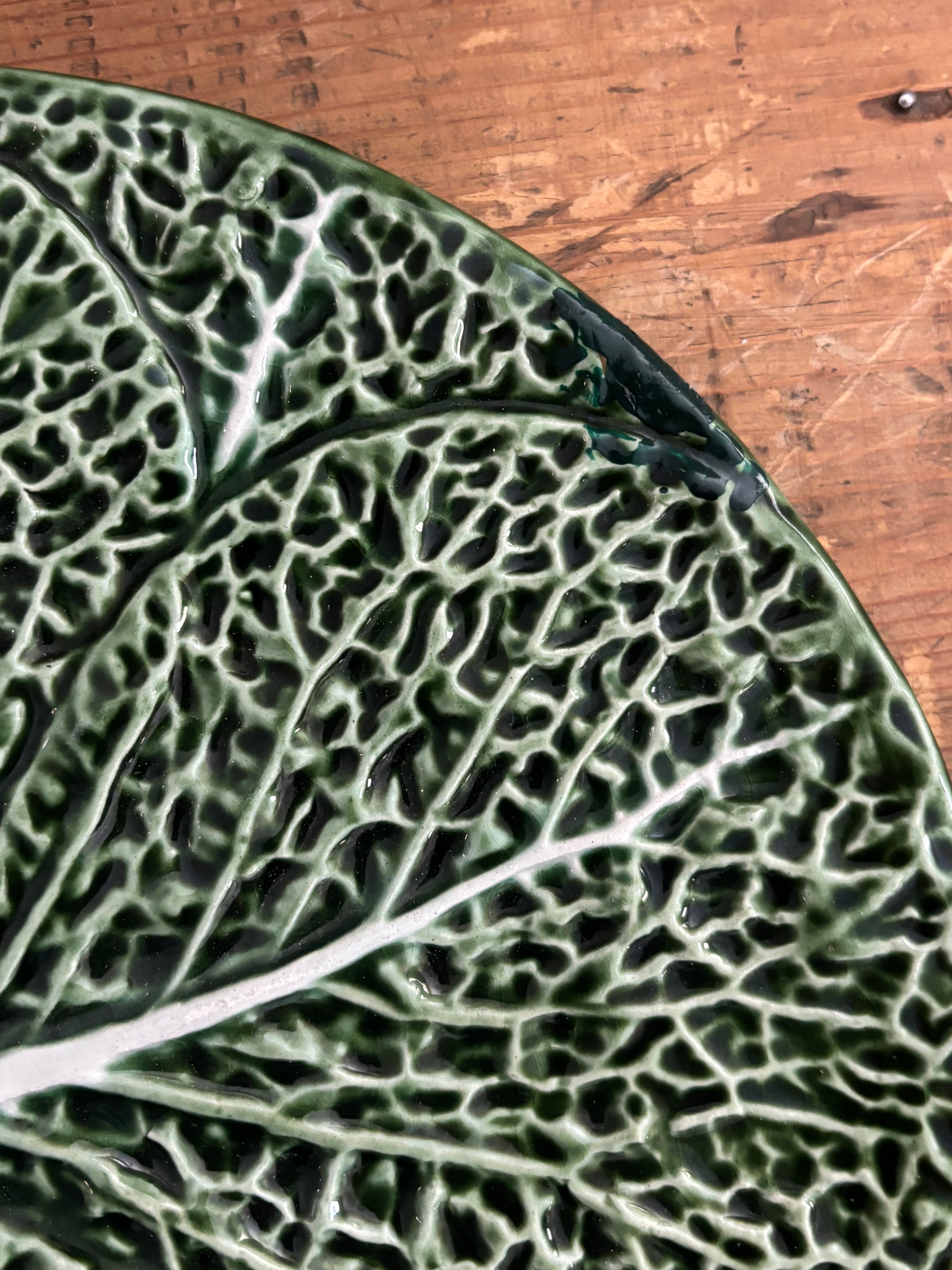 Vintage Majolica Cabbage Leaf Plate