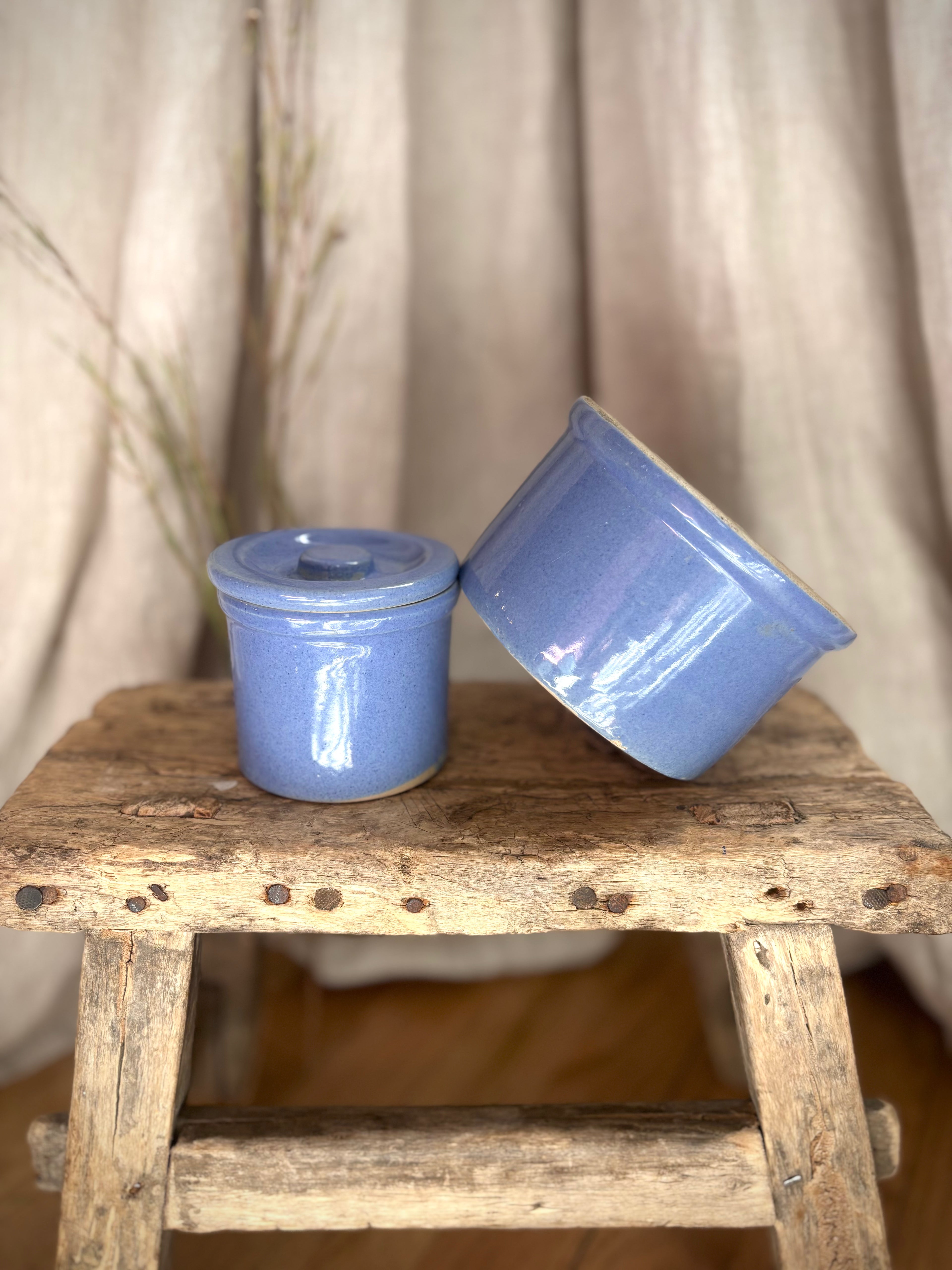 Vintage Blue Glazed Stoneware Crock