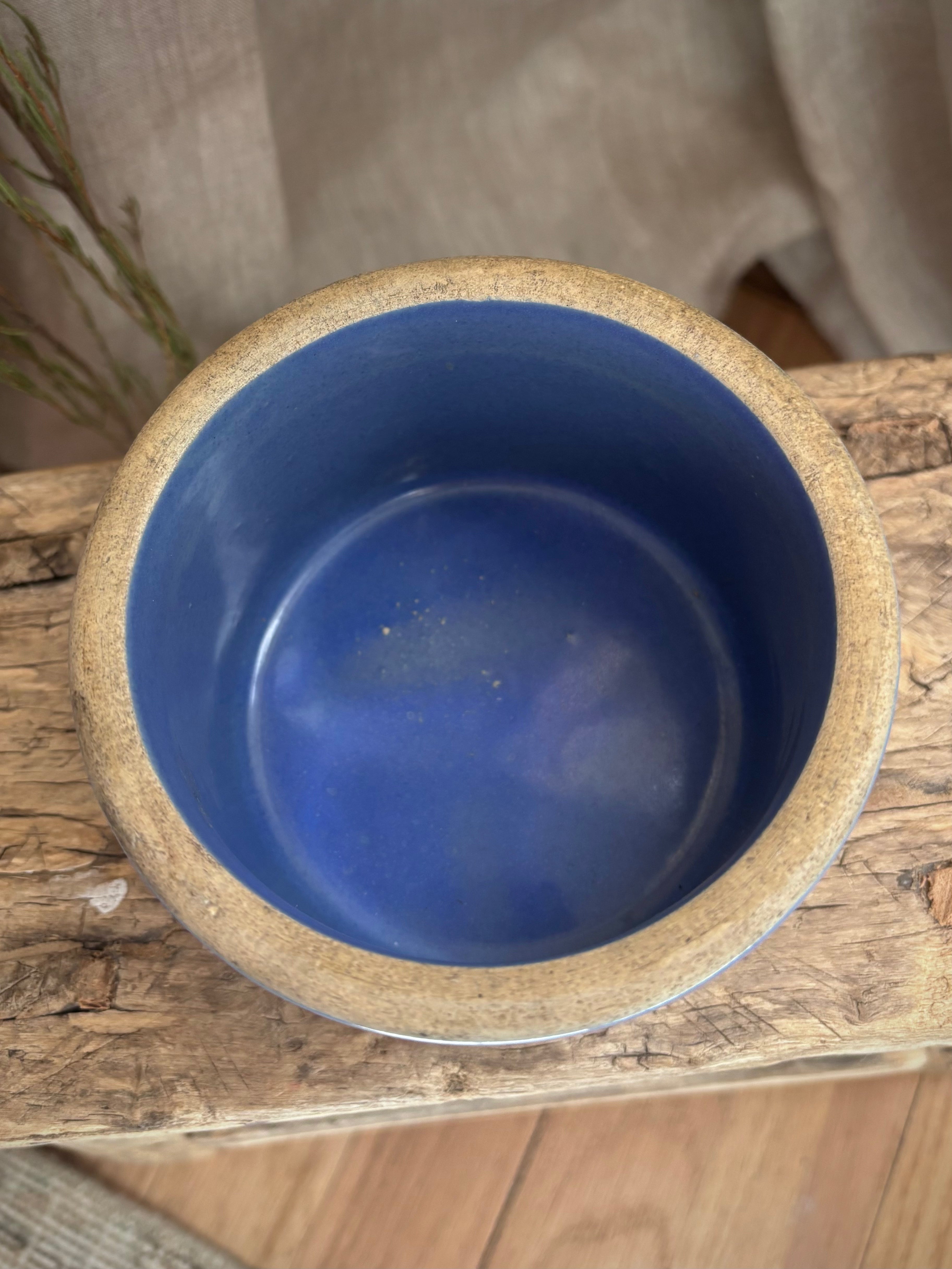 Vintage Blue Glazed Stoneware Crock