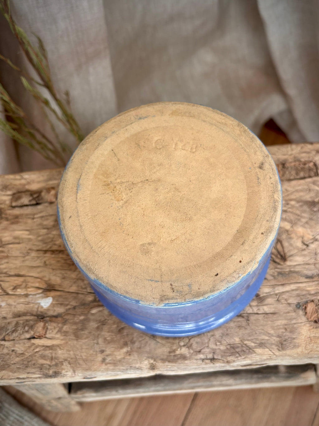 Vintage Blue Glazed Stoneware Crock