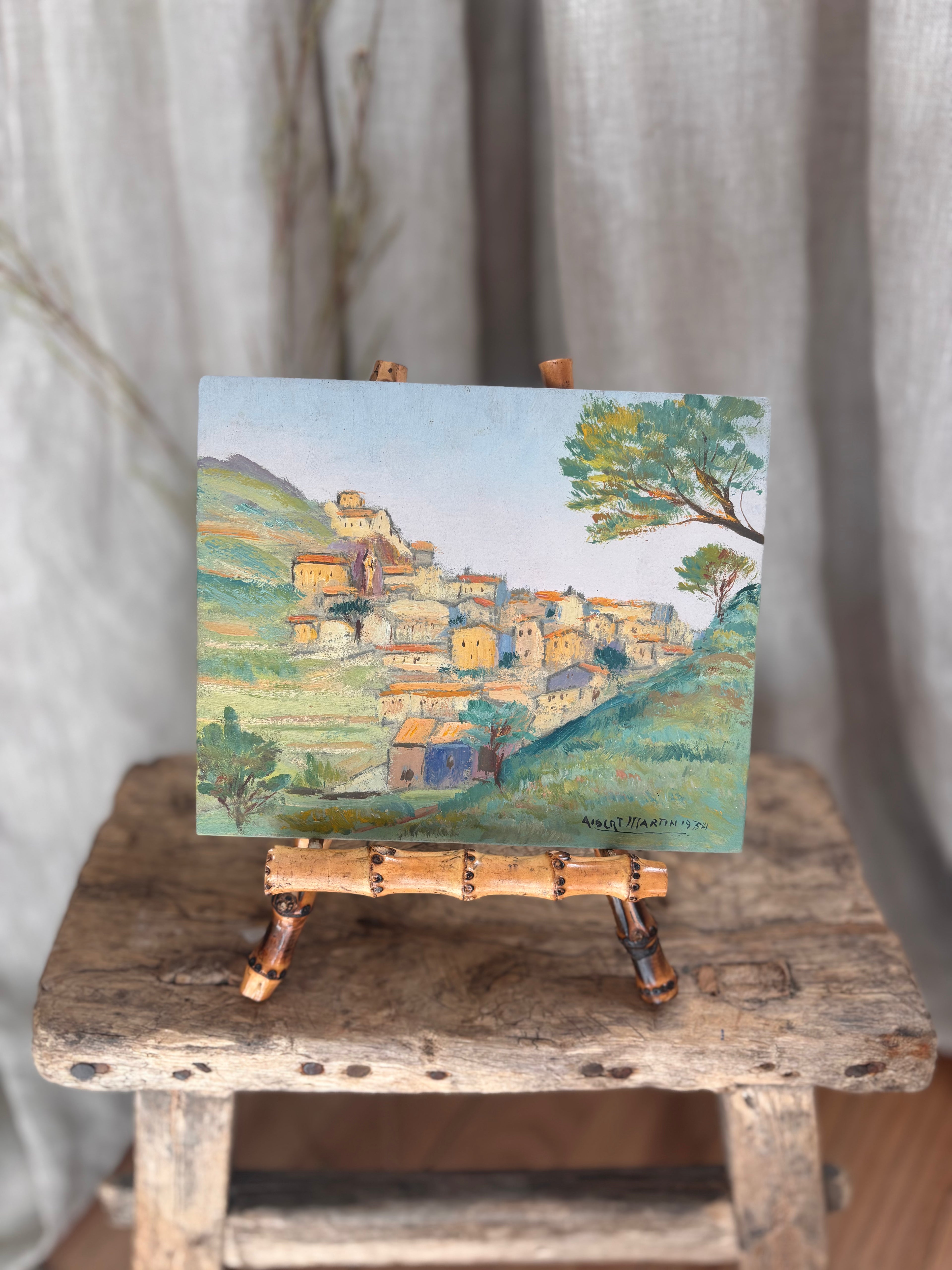 Vintage French Village Landscape Oil Painting by Albert Martin