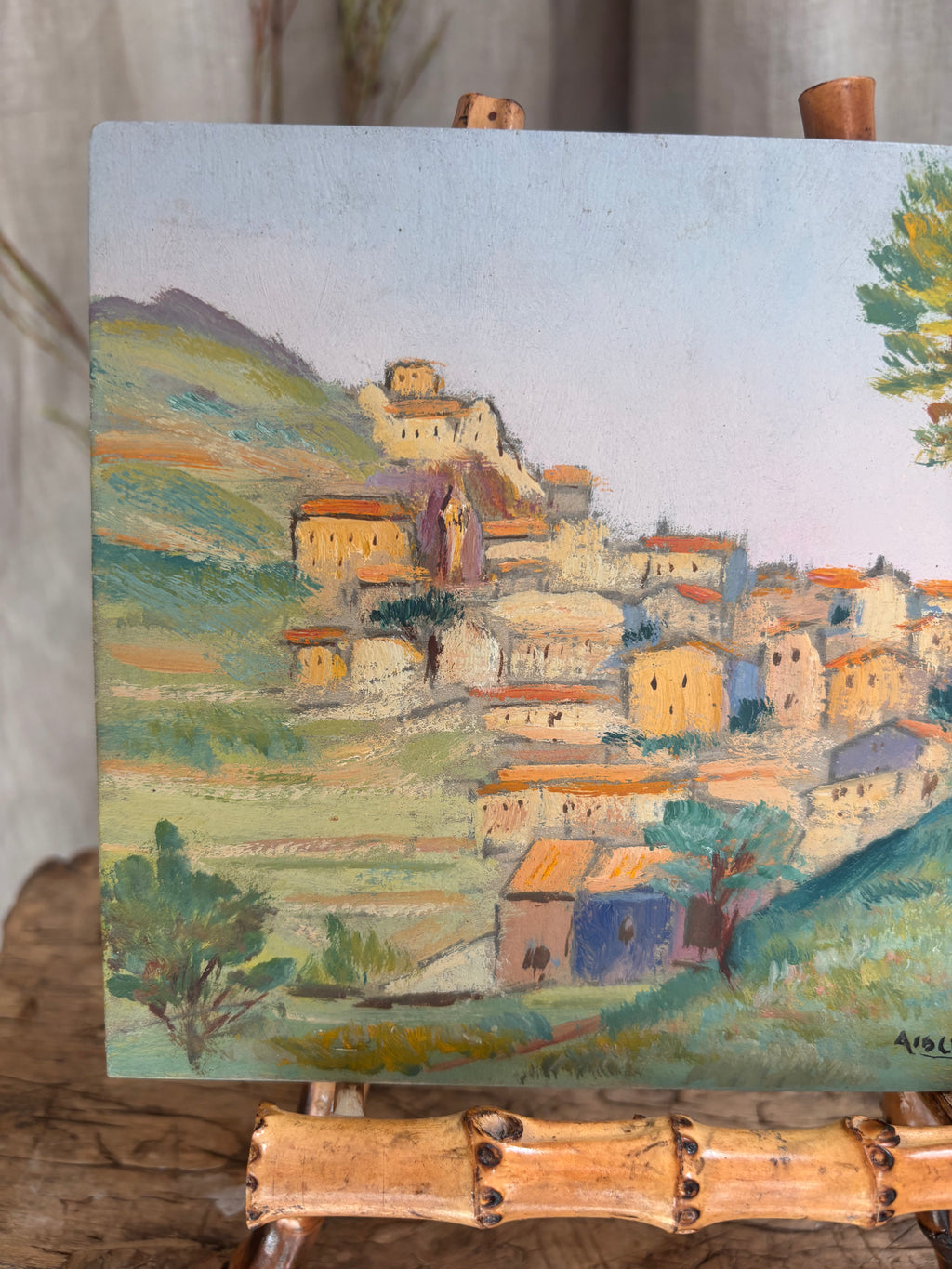 Vintage French Village Landscape Oil Painting by Albert Martin