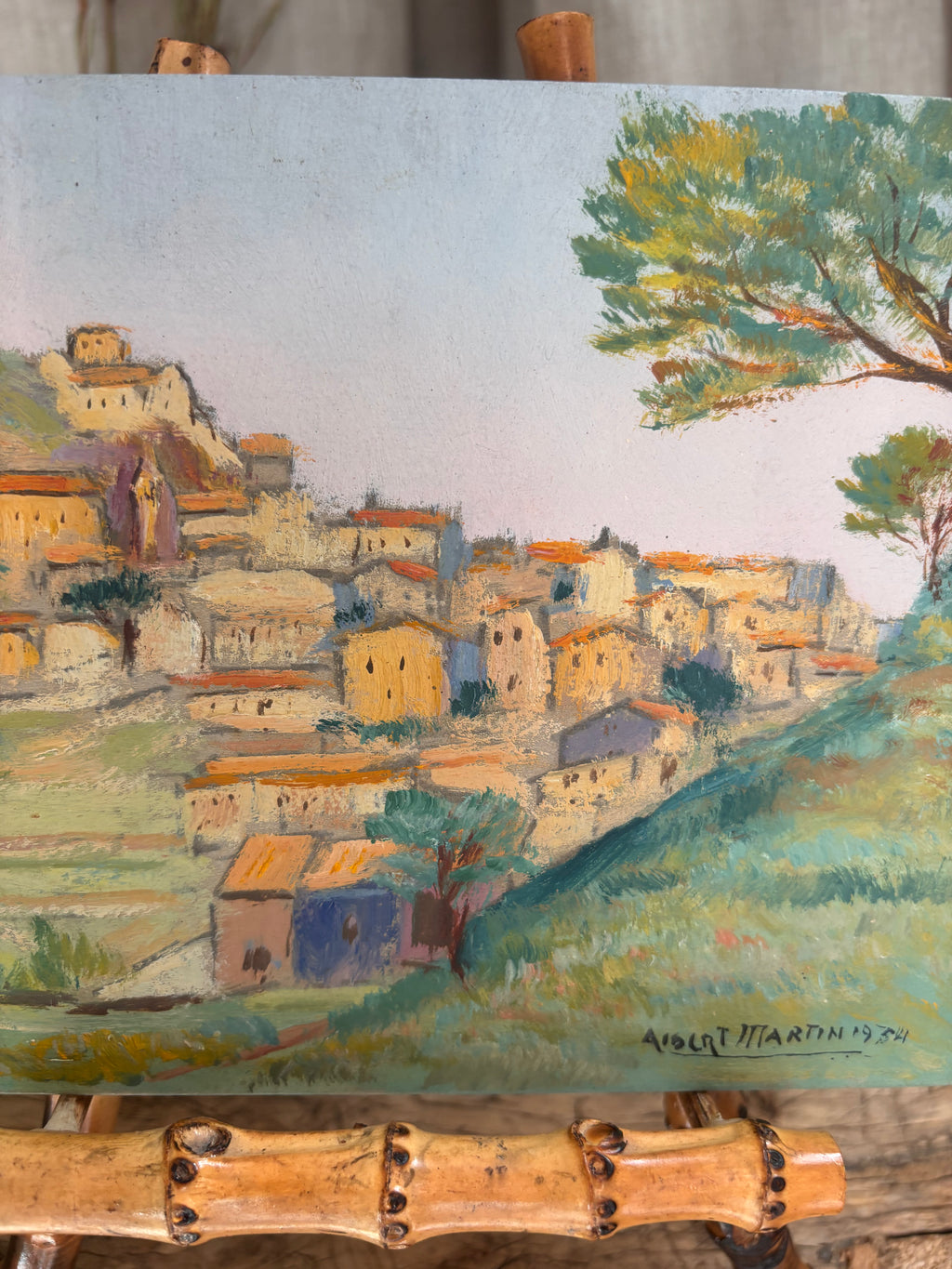 Vintage French Village Landscape Oil Painting by Albert Martin
