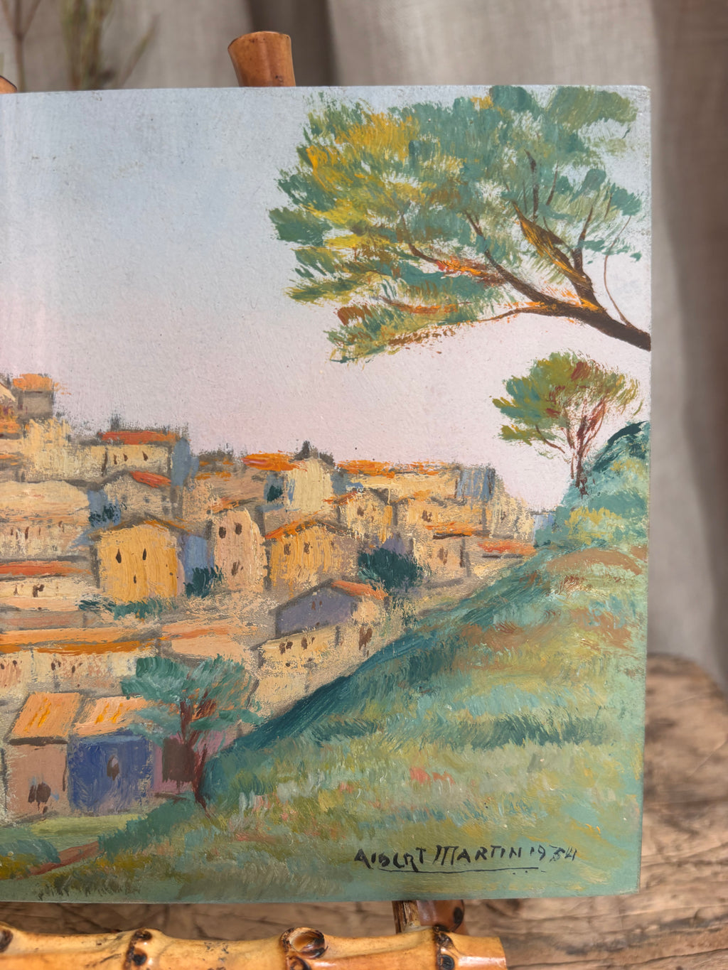 Vintage French Village Landscape Oil Painting by Albert Martin