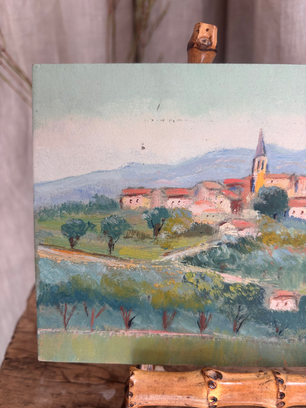 Vintage French Hilltop Village Oil Painting by Albert Martin