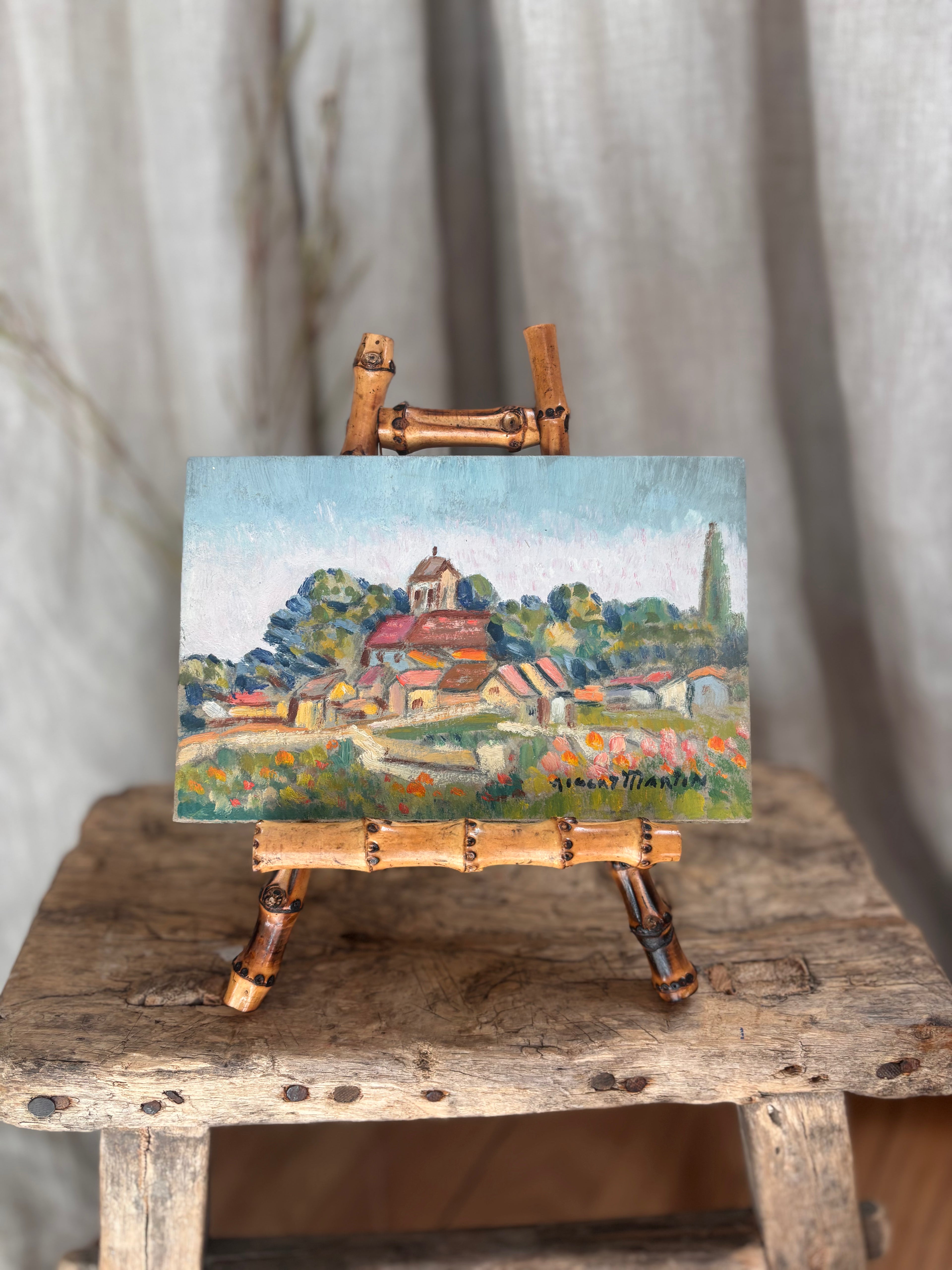 Vintage French Village With Wildflowers Oil Painting by Albert Martin