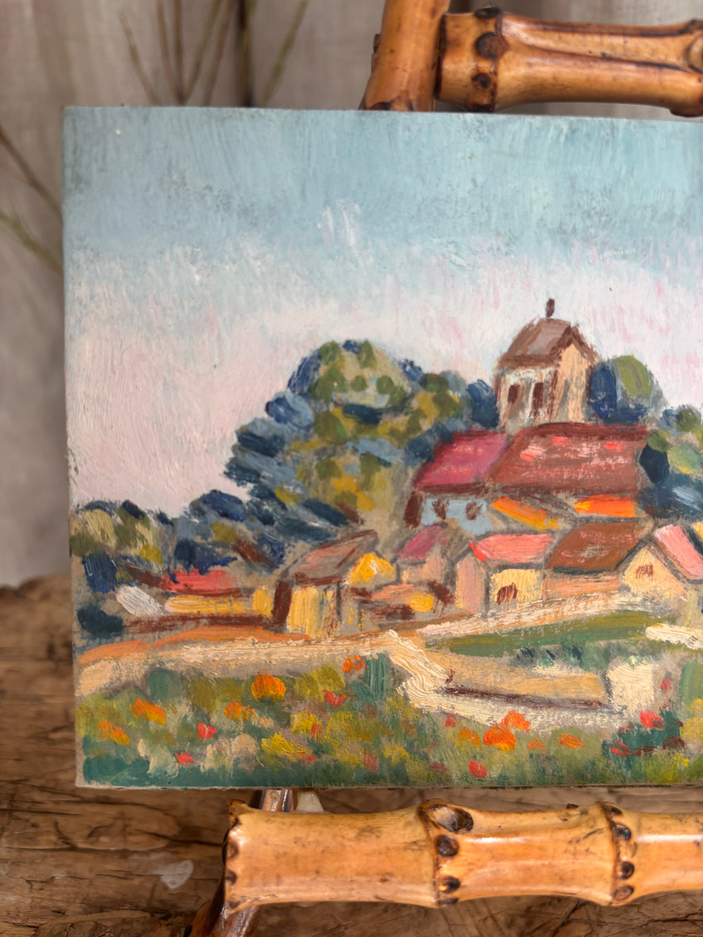 Vintage French Village With Wildflowers Oil Painting by Albert Martin