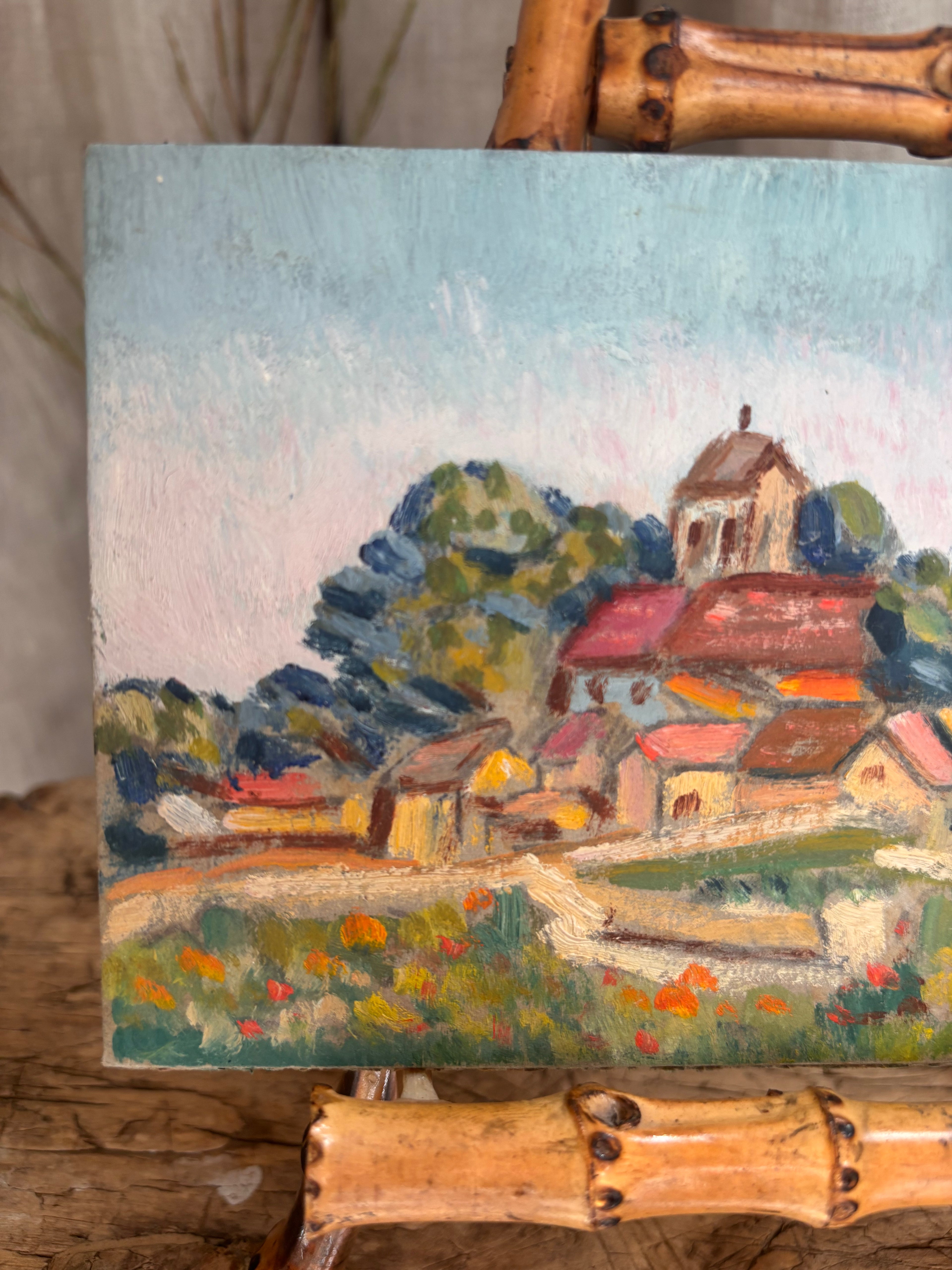 Vintage French Village With Wildflowers Oil Painting by Albert Martin