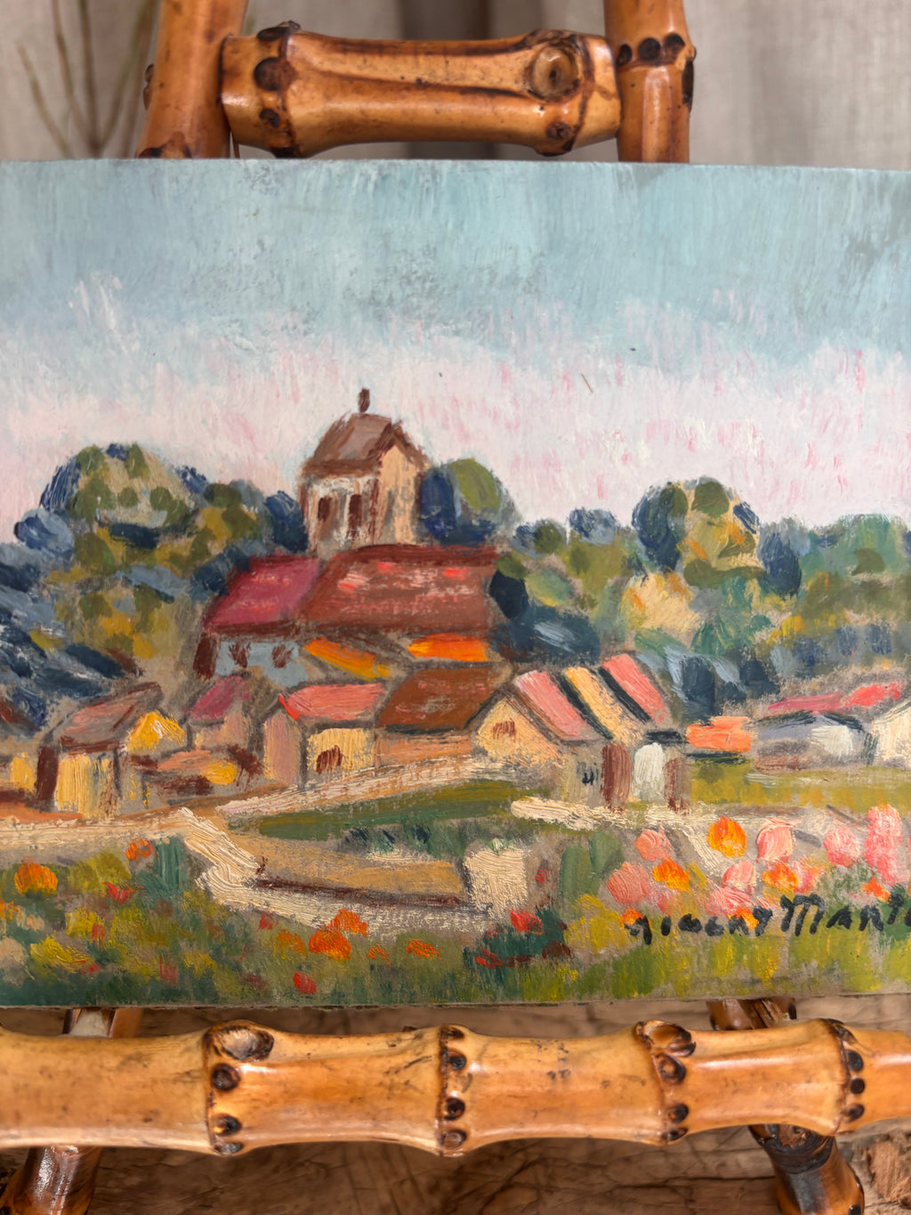Vintage French Village With Wildflowers Oil Painting by Albert Martin
