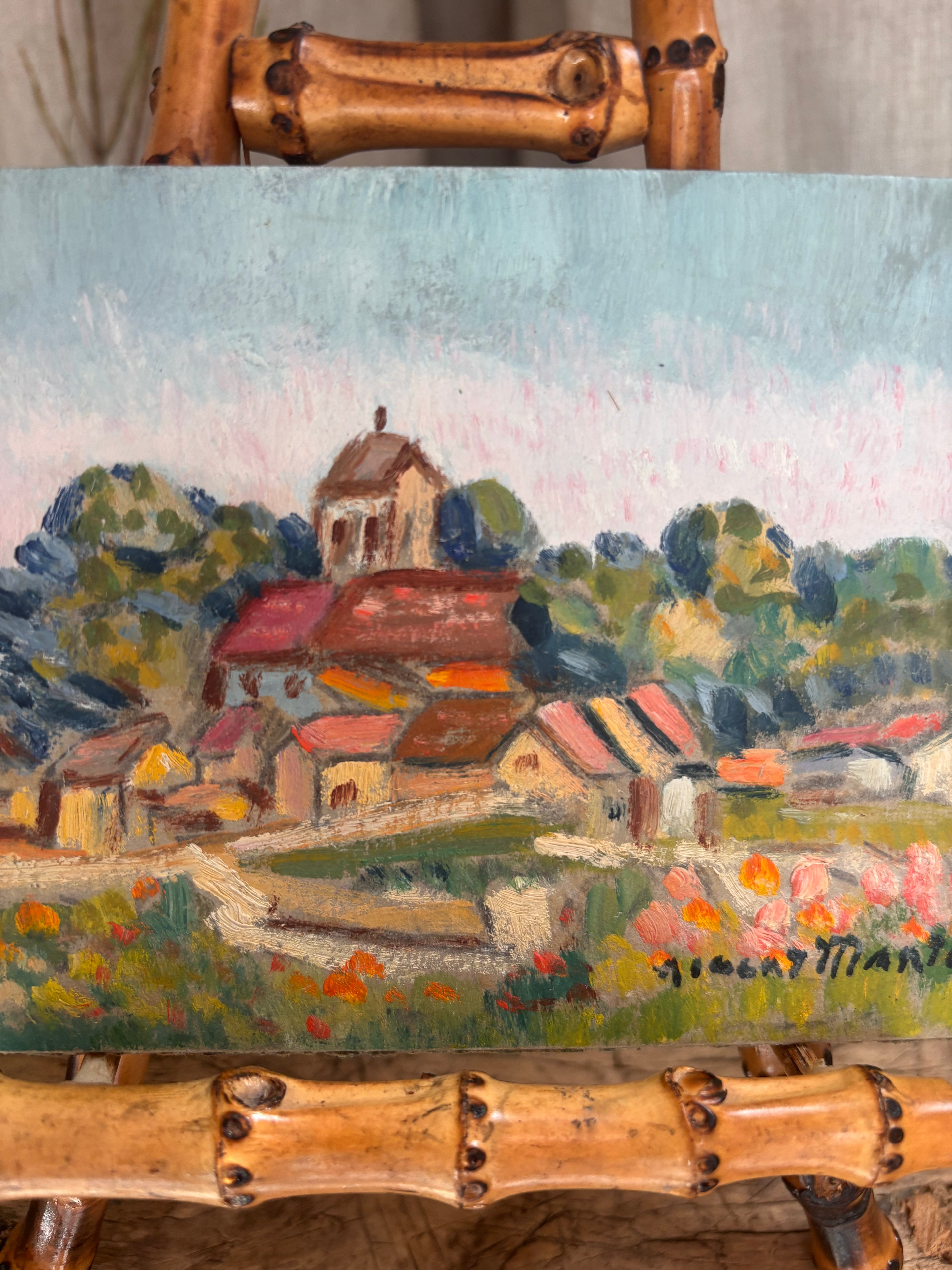 Vintage French Village With Wildflowers Oil Painting by Albert Martin