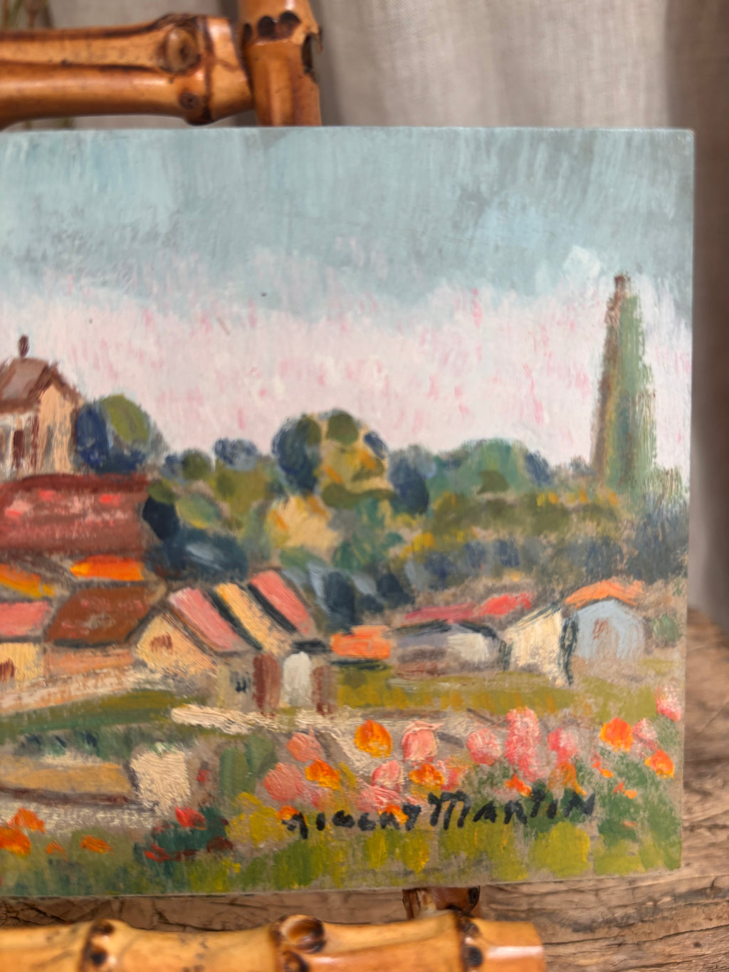 Vintage French Village With Wildflowers Oil Painting by Albert Martin
