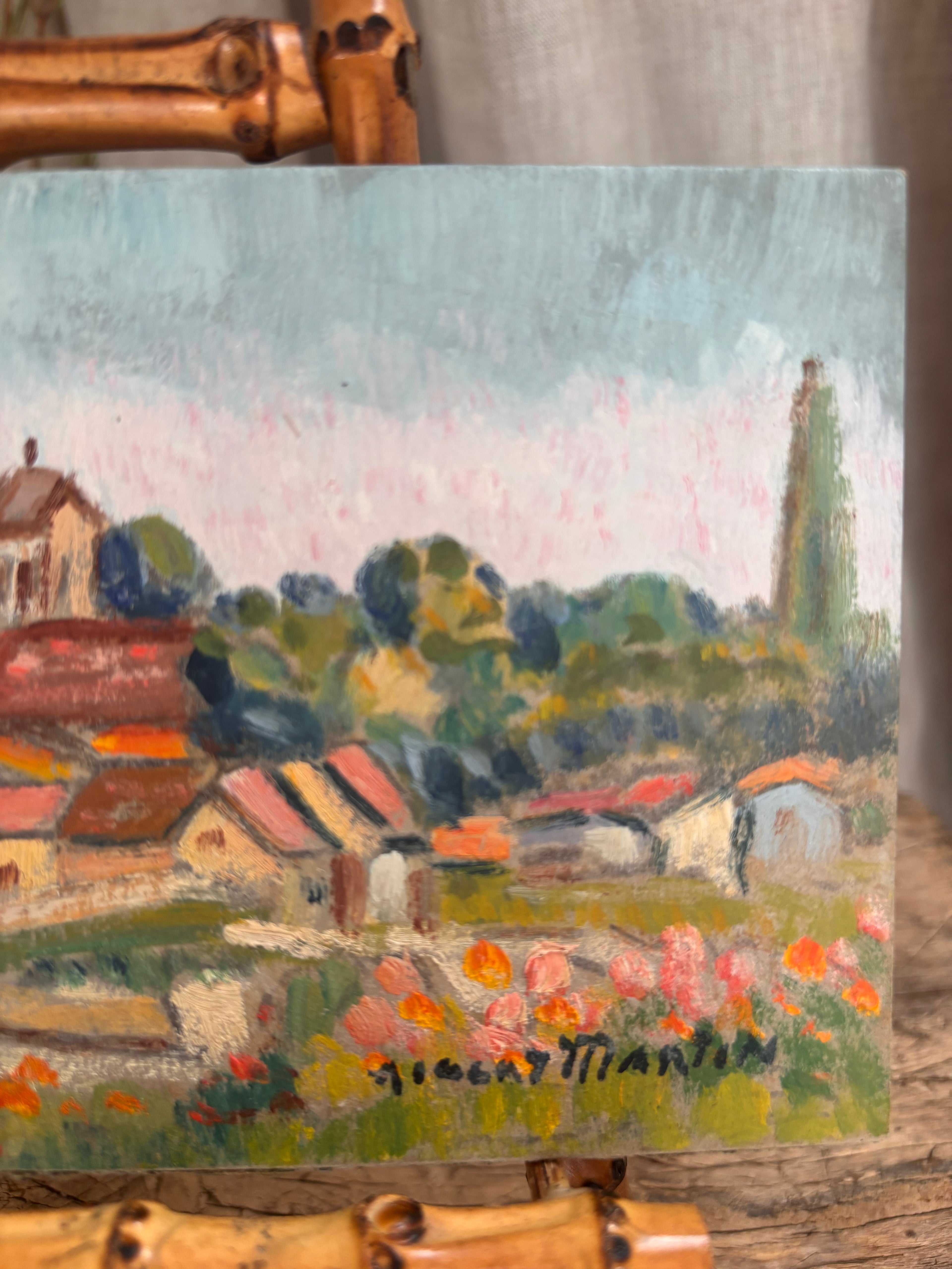 Vintage French Village With Wildflowers Oil Painting by Albert Martin