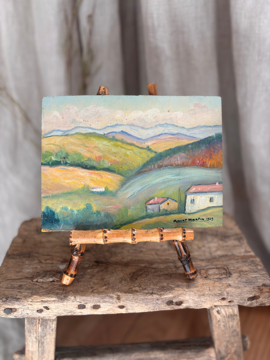 Vintage French Rolling Hills Landscape Oil Painting by Albert Martin