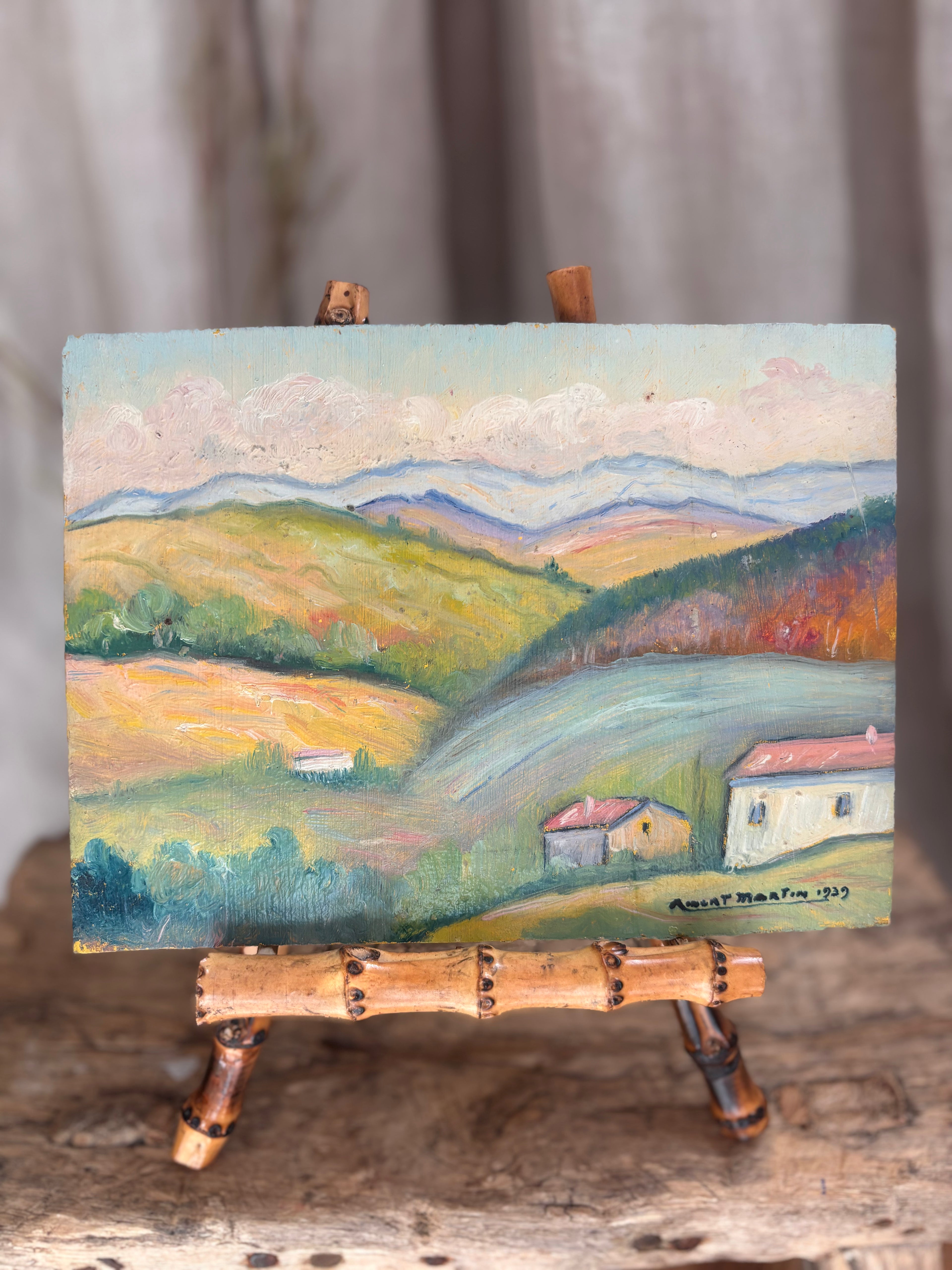 Vintage French Rolling Hills Landscape Oil Painting by Albert Martin
