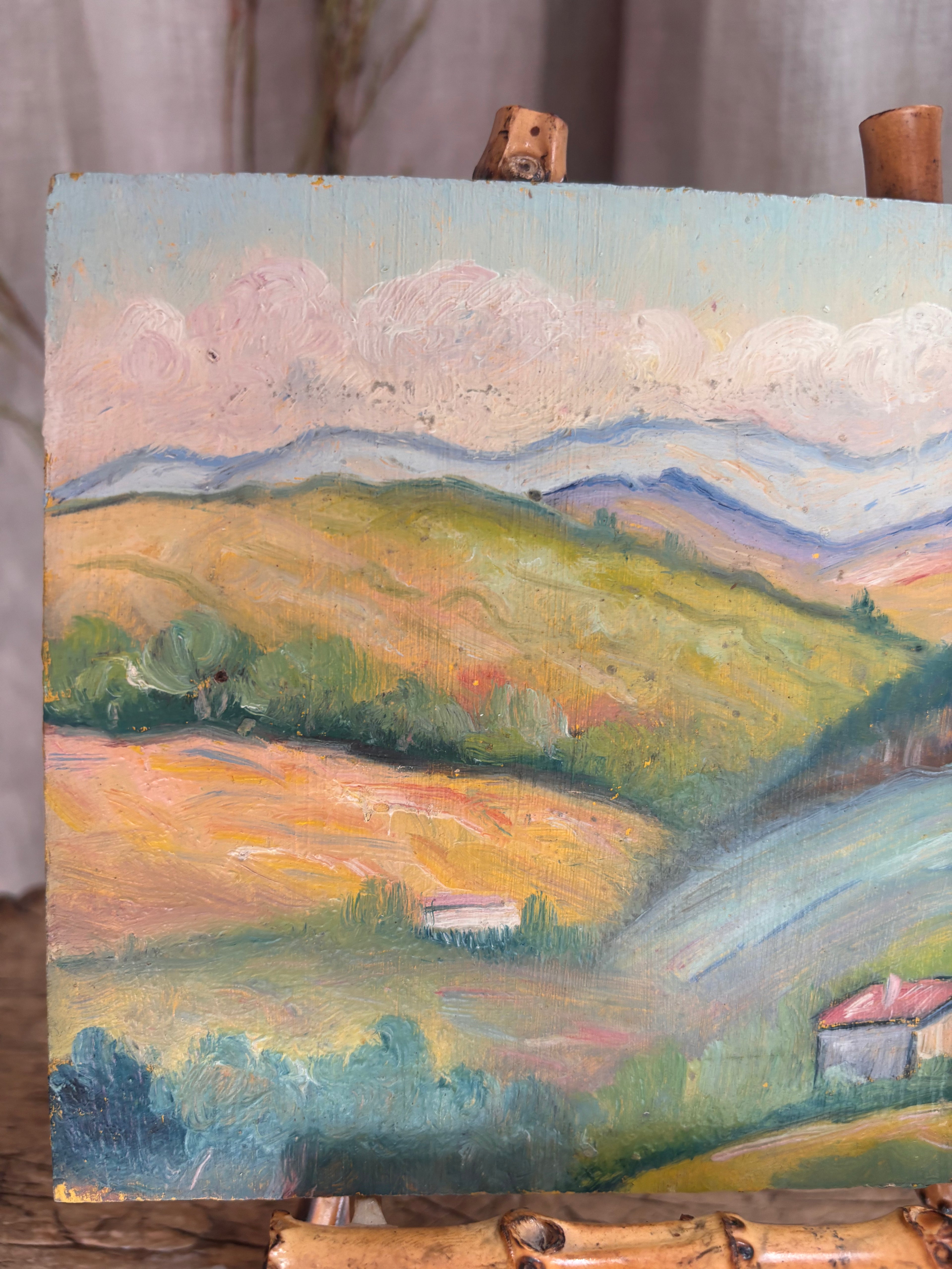 Vintage French Rolling Hills Landscape Oil Painting by Albert Martin