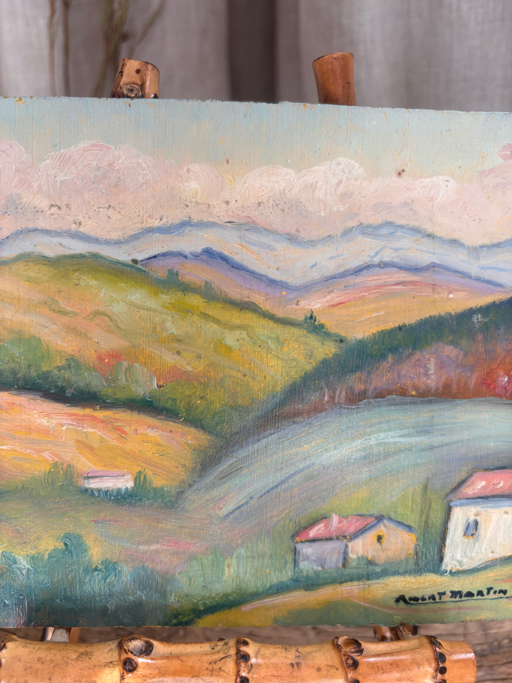 Vintage French Rolling Hills Landscape Oil Painting by Albert Martin
