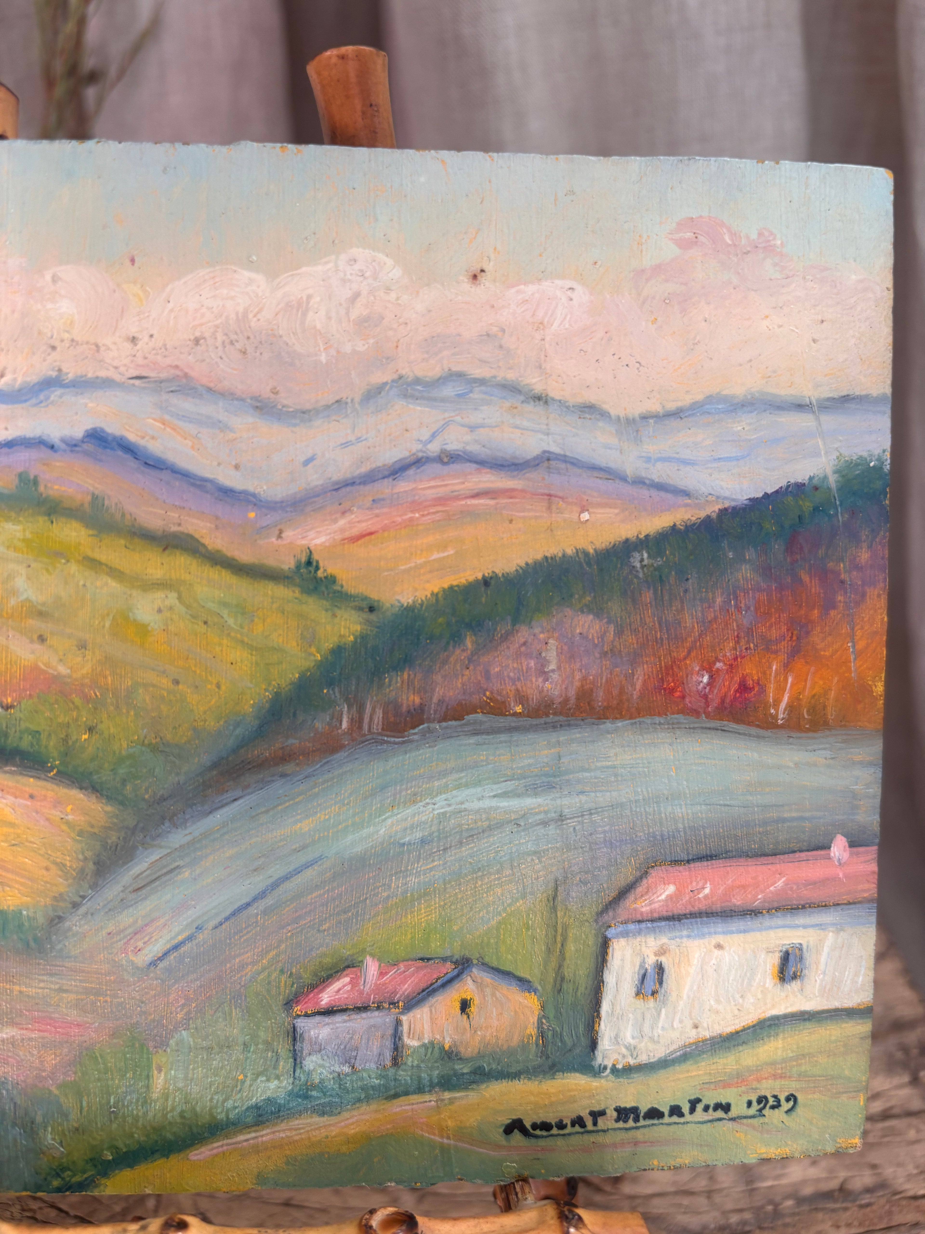 Vintage French Rolling Hills Landscape Oil Painting by Albert Martin