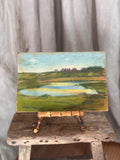 Vintage French Countryside Pond Pastel Landscape