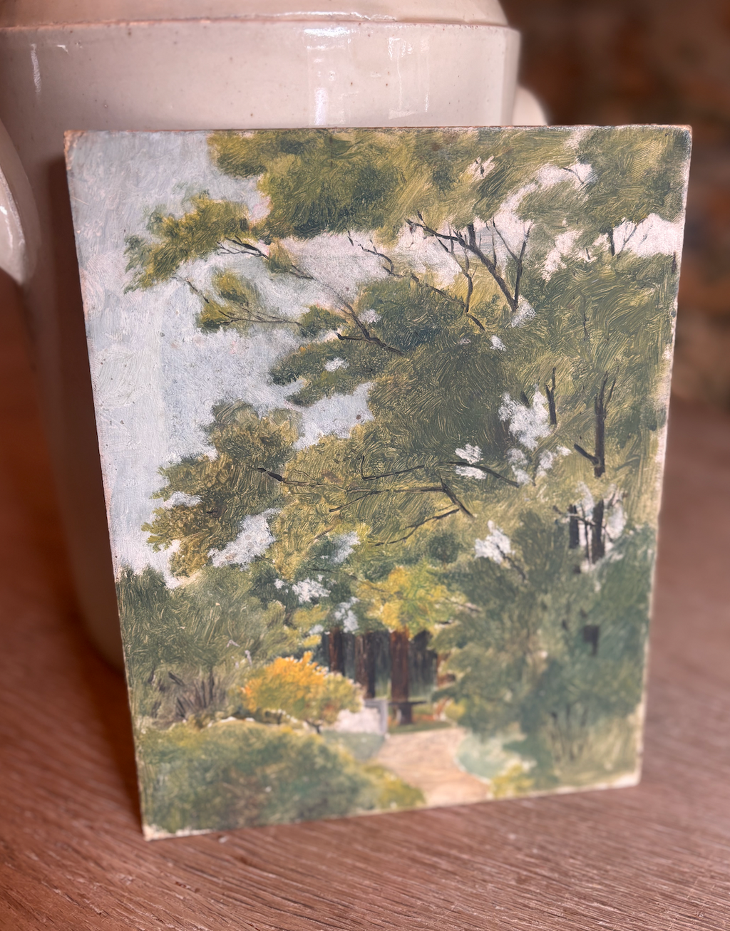 Vintage French Woodland Path Landscape Oil Painting