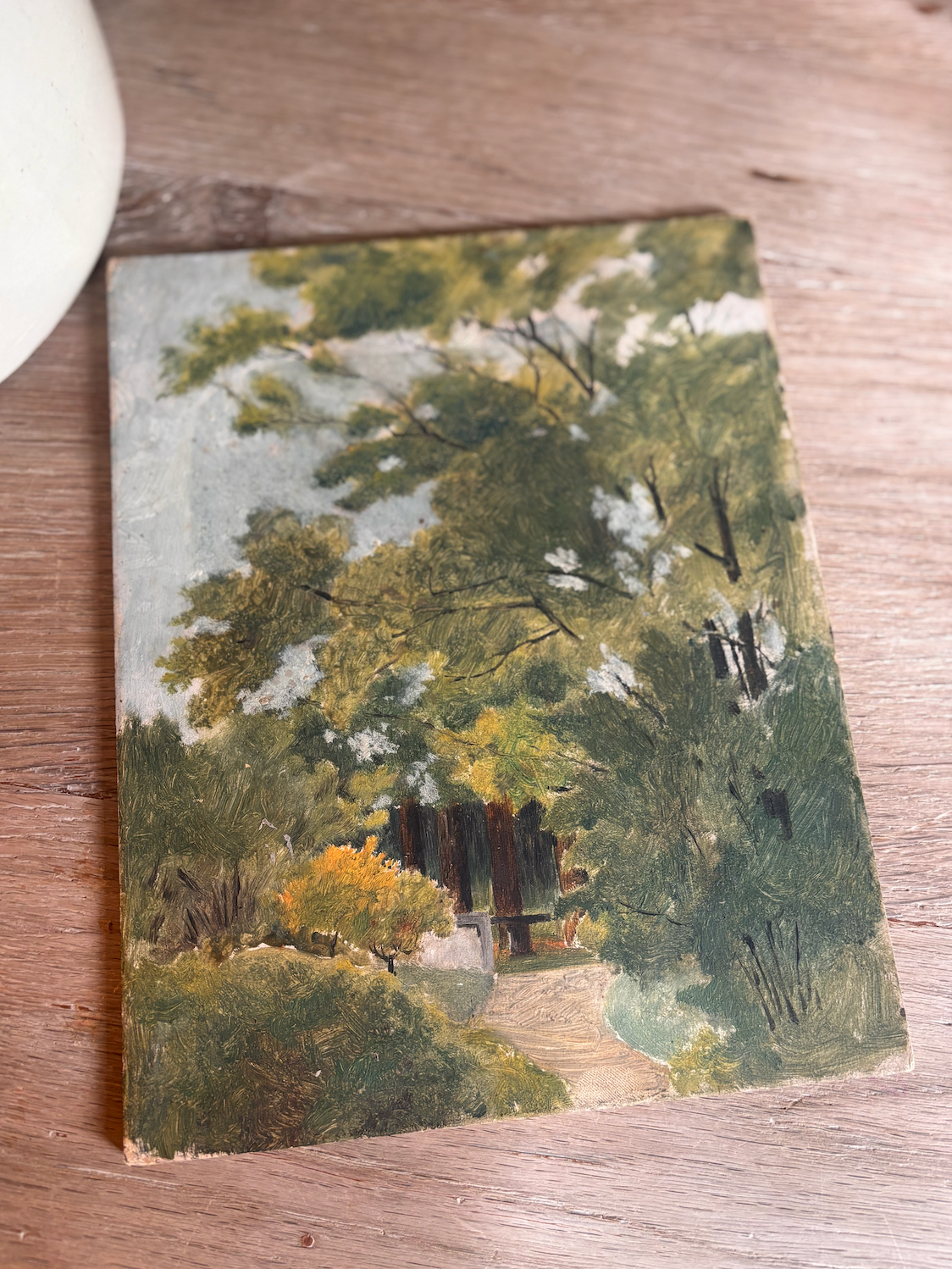 Vintage French Woodland Path Landscape Oil Painting