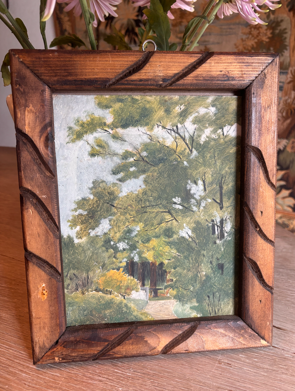 Vintage French Woodland Path Landscape Oil Painting