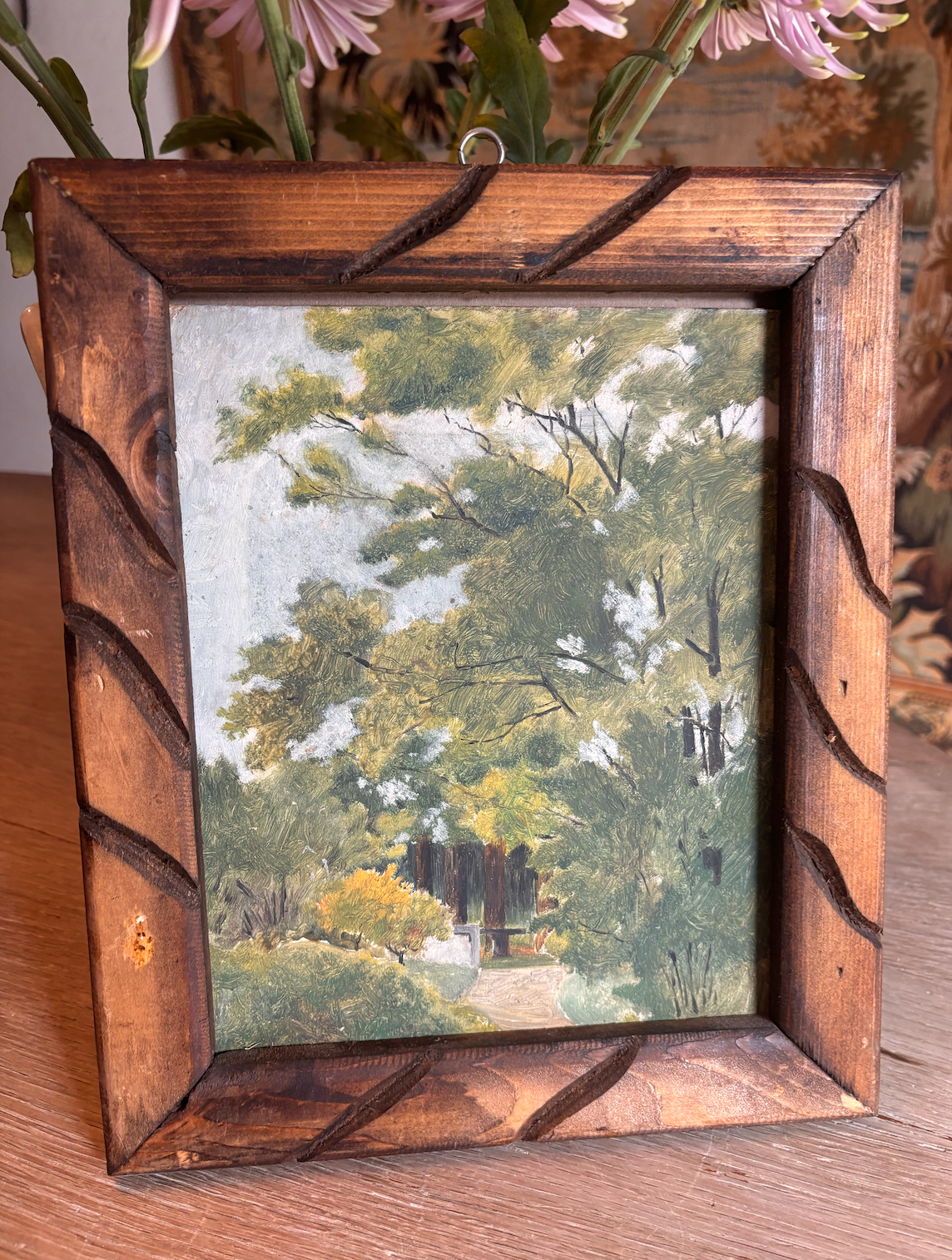 Vintage French Woodland Path Landscape Oil Painting