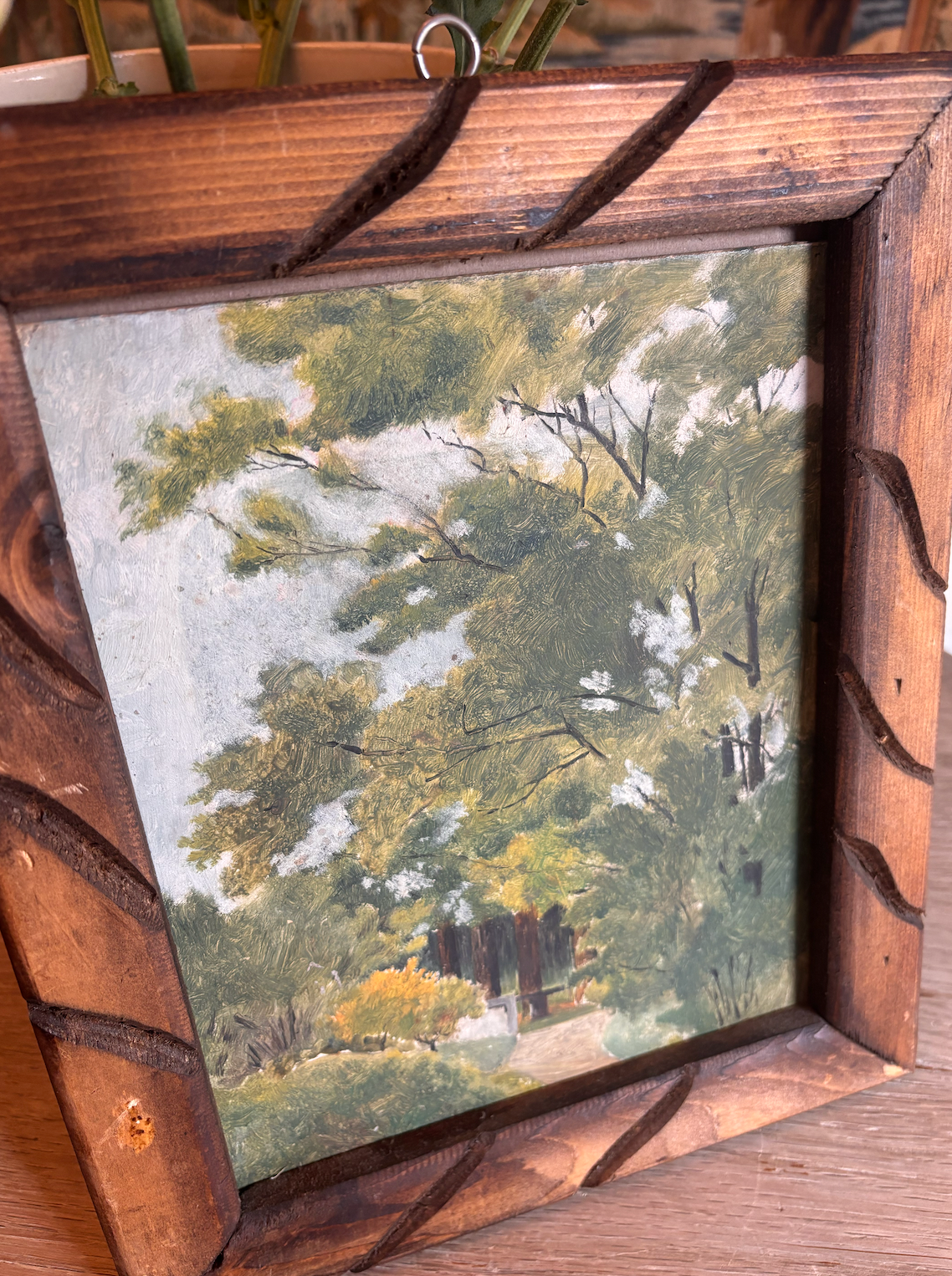 Vintage French Woodland Path Landscape Oil Painting