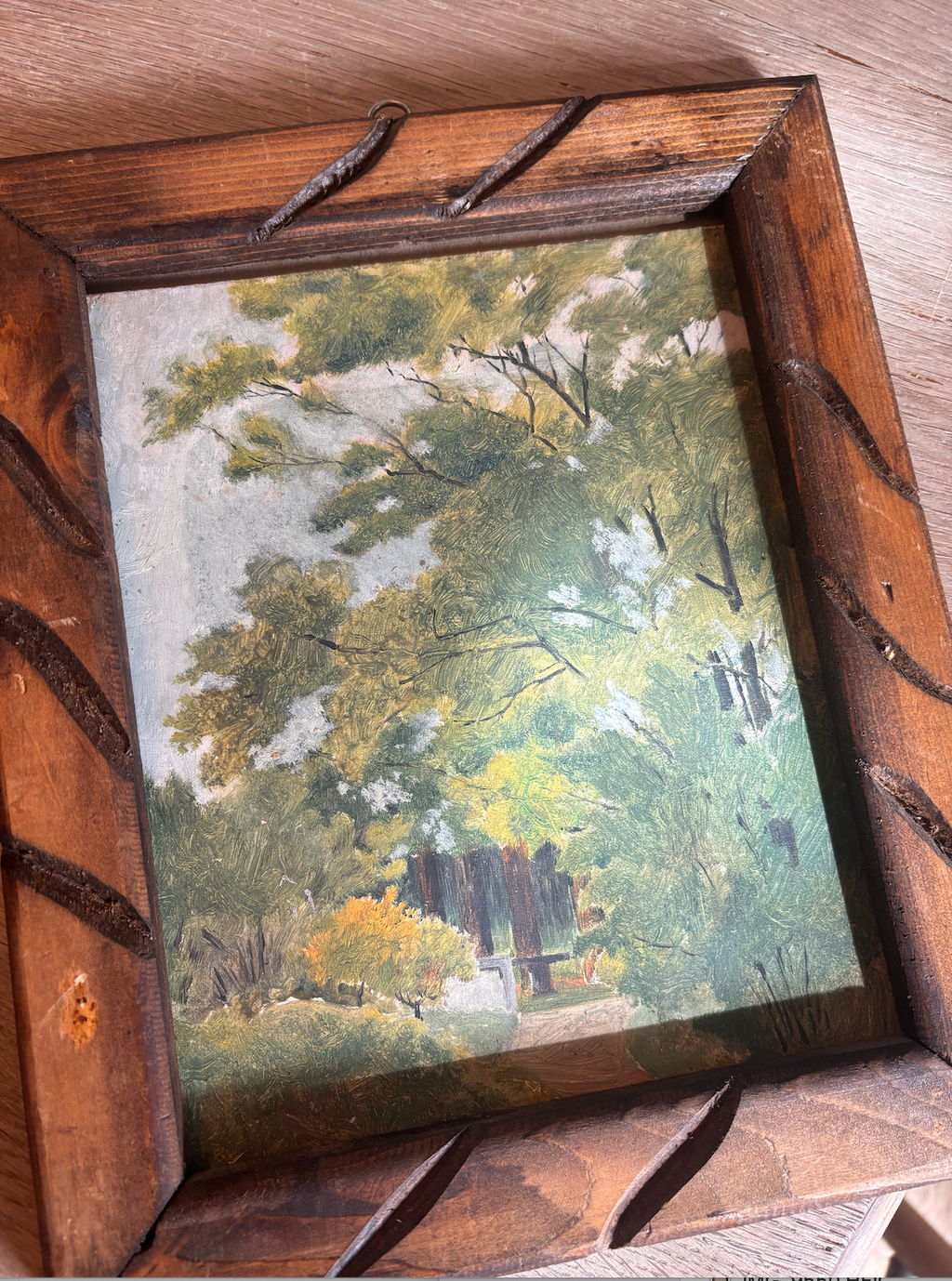 Vintage French Woodland Path Landscape Oil Painting