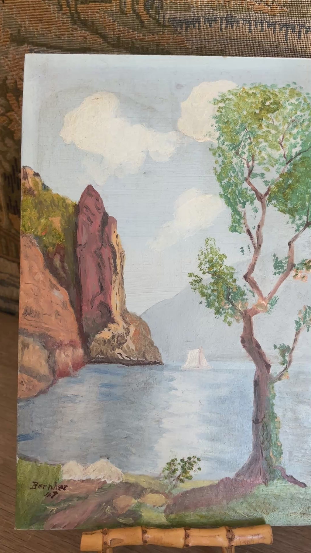 Vintage European Lake Landscape Oil Painting