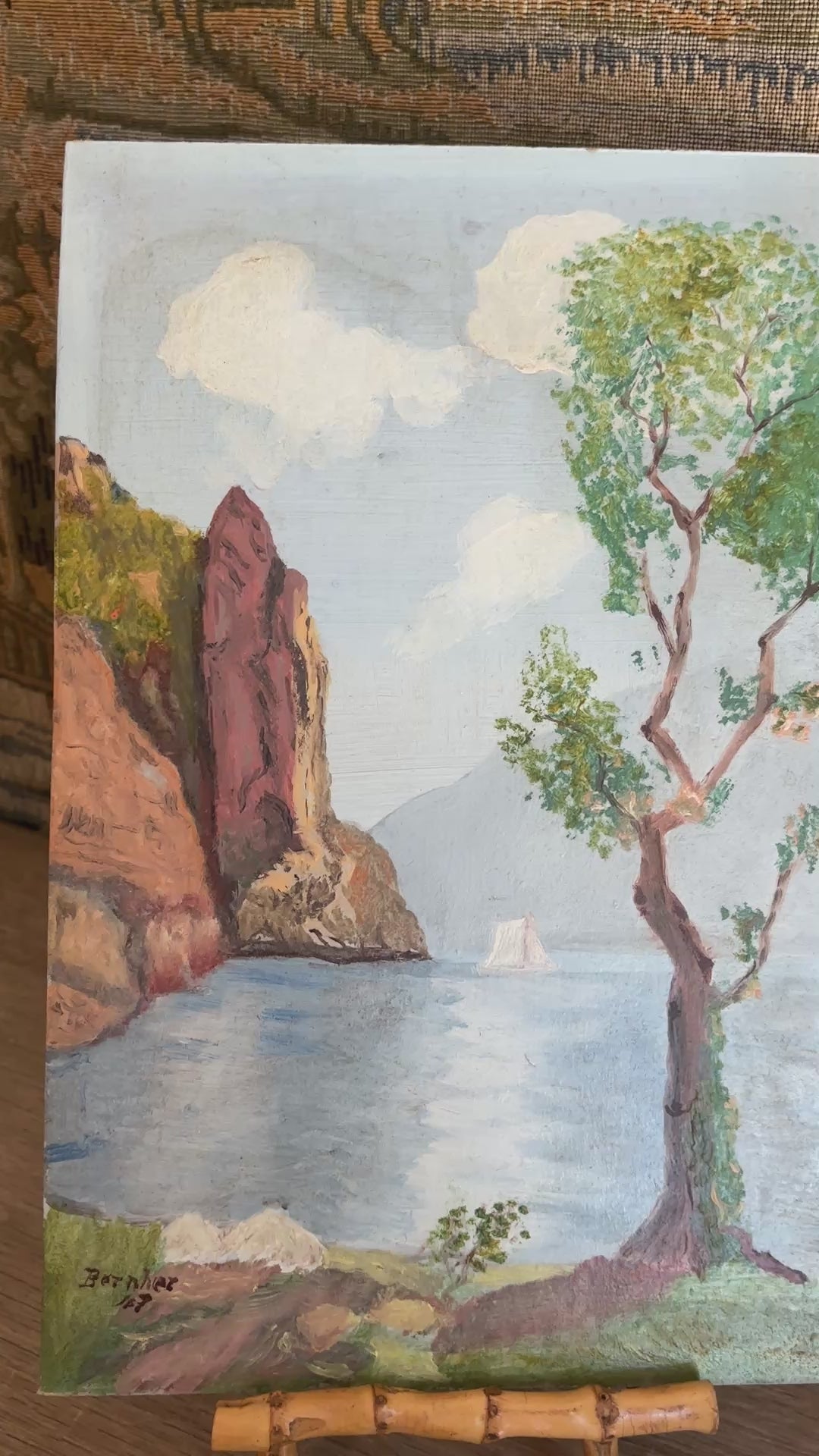 Vintage European Lake Landscape Oil Painting
