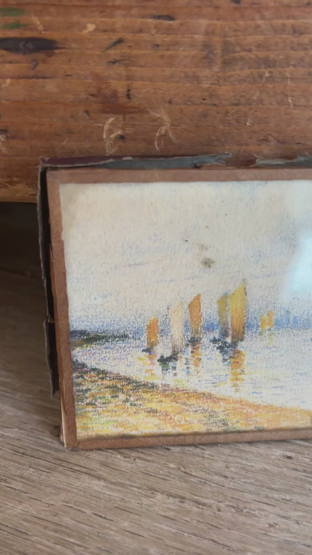 Antique French Ultra-Miniature Sailboat Pastel on Paper