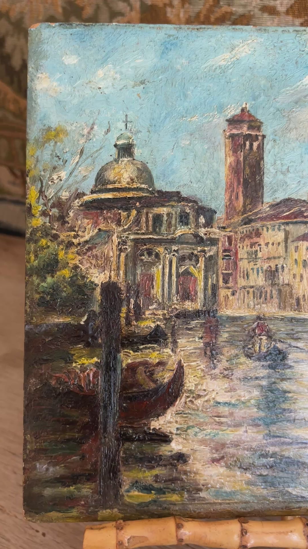 Antique Venetian Canal Scene Oil Painting
