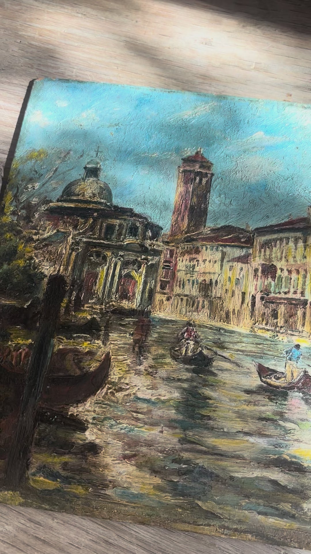Antique Venetian Canal Scene Oil Painting